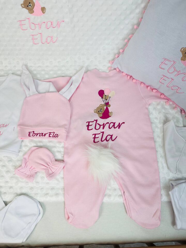 Avantajlı 12 Parça Pembe Ayıcıklı Nakışlı Set