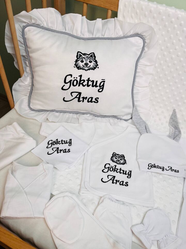 Avantajlı 12 Parça Kurt Desen Nakışlı Set