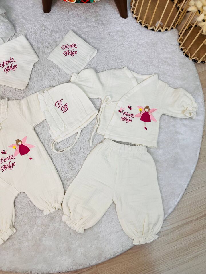 İsme Özel Nakış İşlemeli 4katlı Müslin Hastane Çıkışı