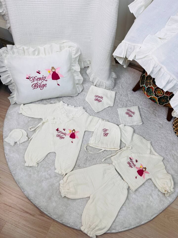 İsme Özel Nakış İşlemeli 4katlı Müslin Hastane Çıkışı