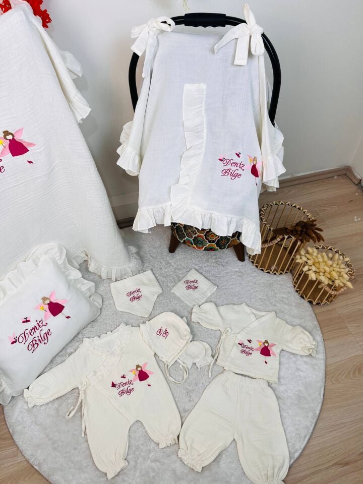 İsme Özel Nakış İşlemeli 4katlı Müslin Hastane Çıkışı