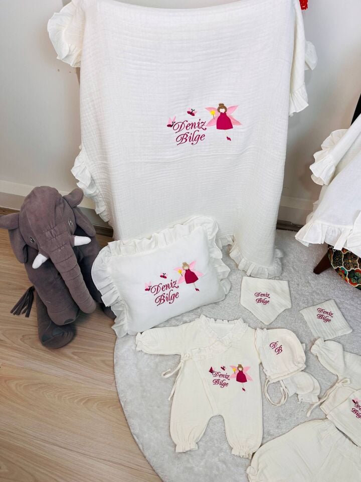 İsme Özel Nakış İşlemeli 4katlı Müslin Hastane Çıkışı