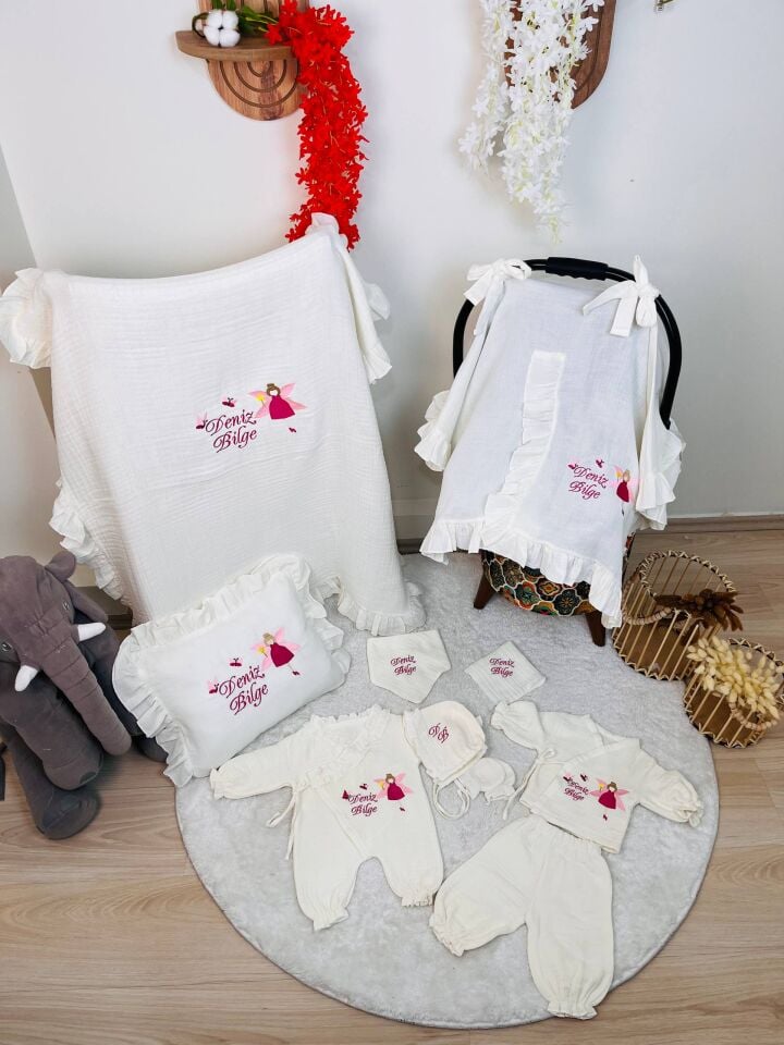 İsme Özel Nakış İşlemeli 4katlı Müslin Hastane Çıkışı