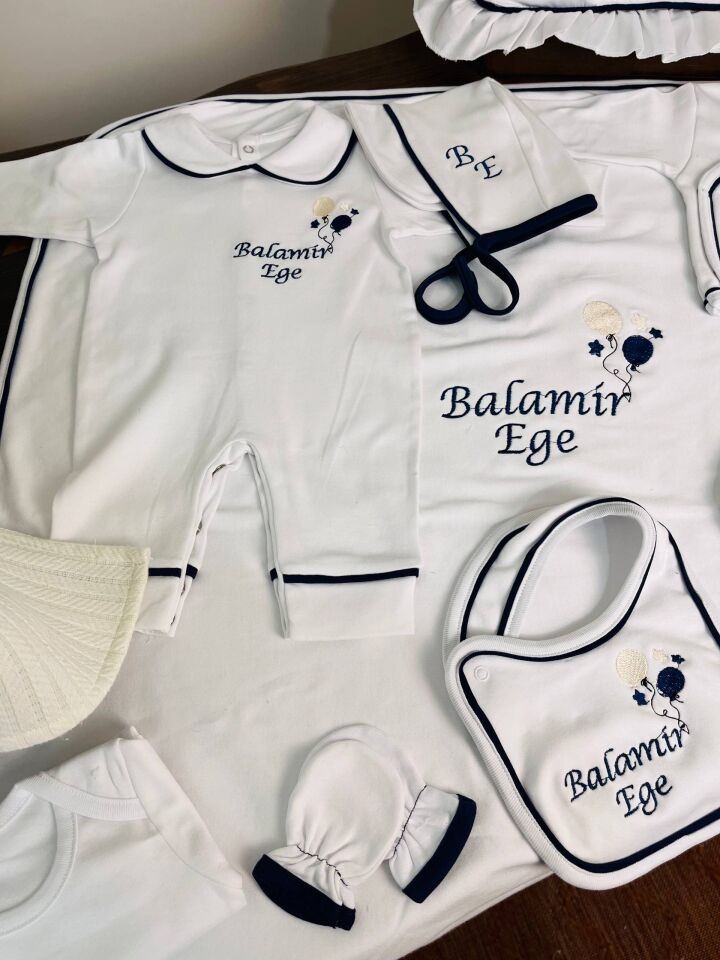 İsme Özel Tamamı Biyeli Hastane Çıkış Seti Ve Puset Örtüsü