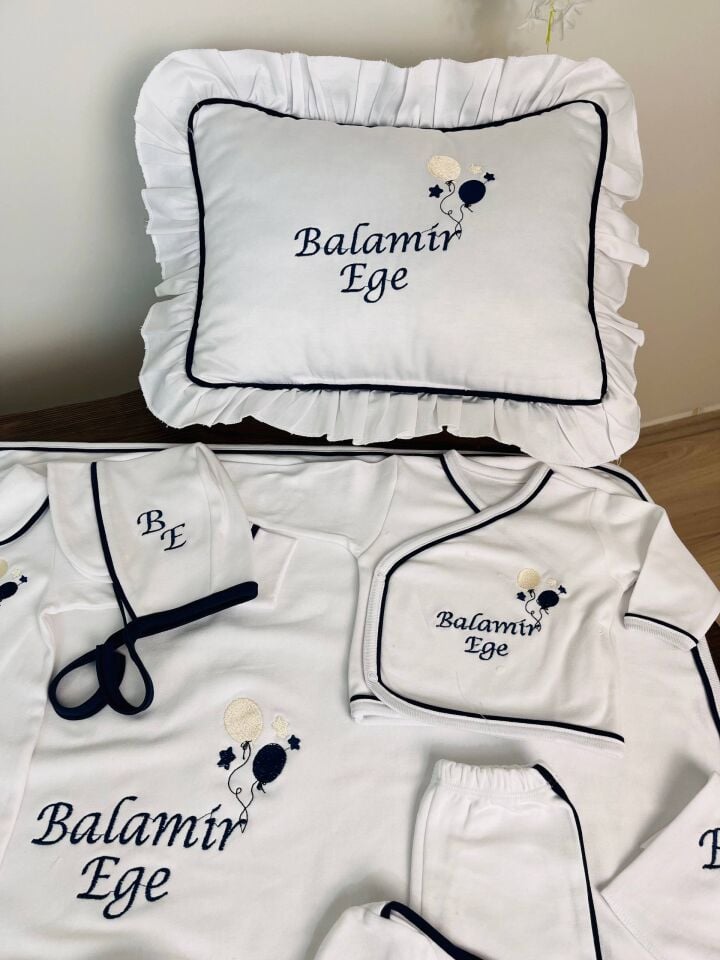 İsme Özel Tamamı Biyeli Hastane Çıkış Seti Ve Puset Örtüsü