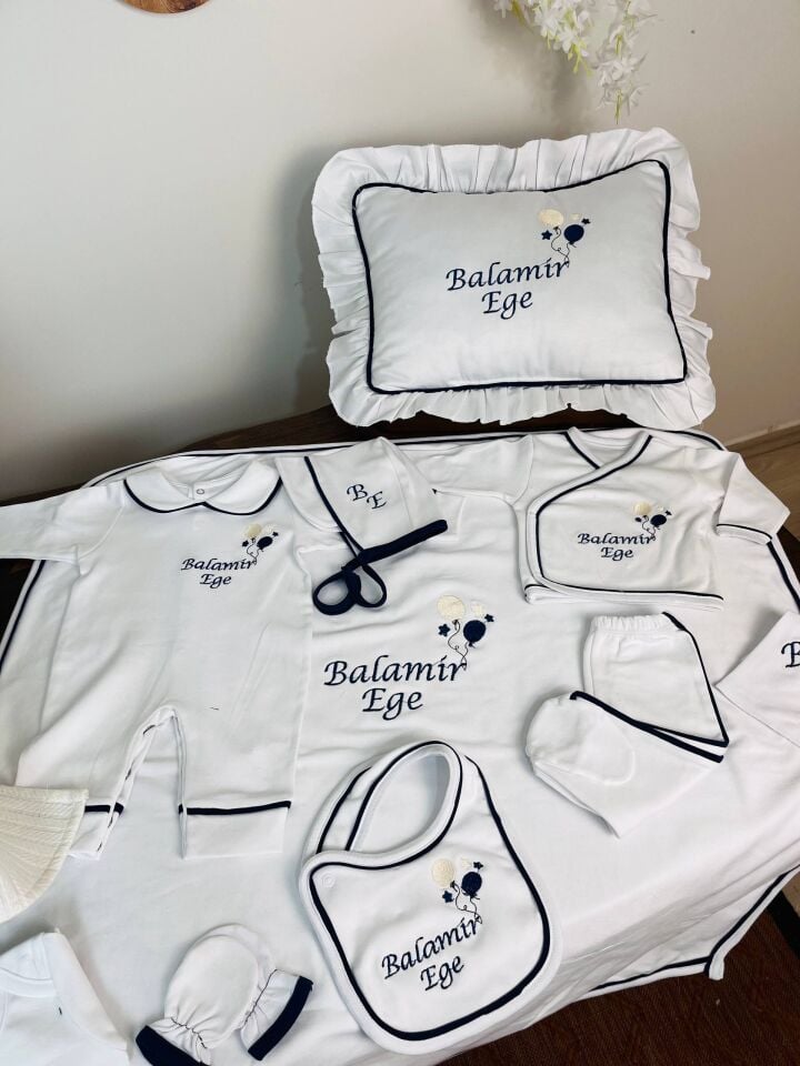 İsme Özel Tamamı Biyeli Hastane Çıkış Seti Ve Puset Örtüsü