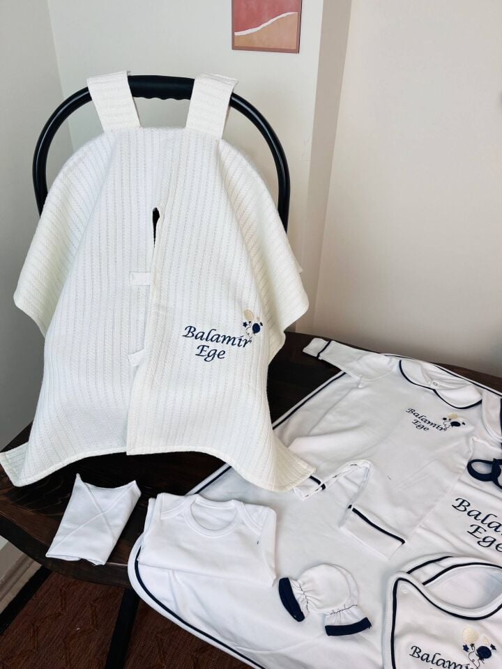 İsme Özel Tamamı Biyeli Hastane Çıkış Seti Ve Puset Örtüsü