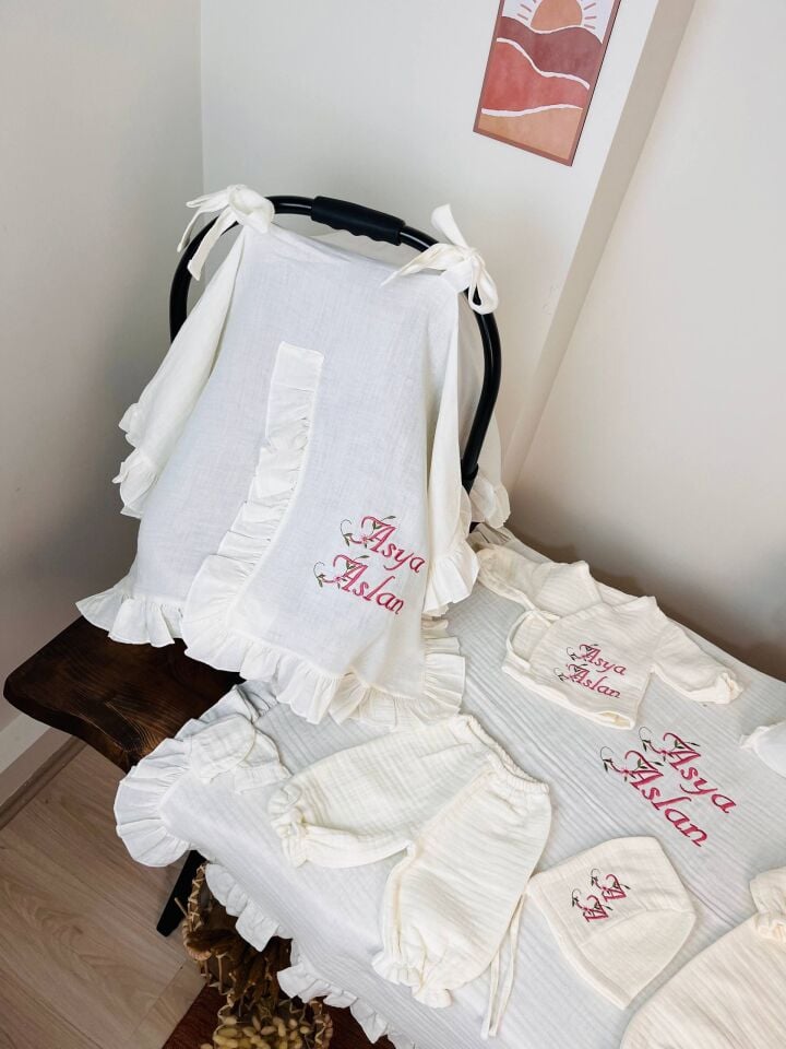 İsme Özel Nakış İşlemeli 4katlı Müslin Hastane Çıkışı