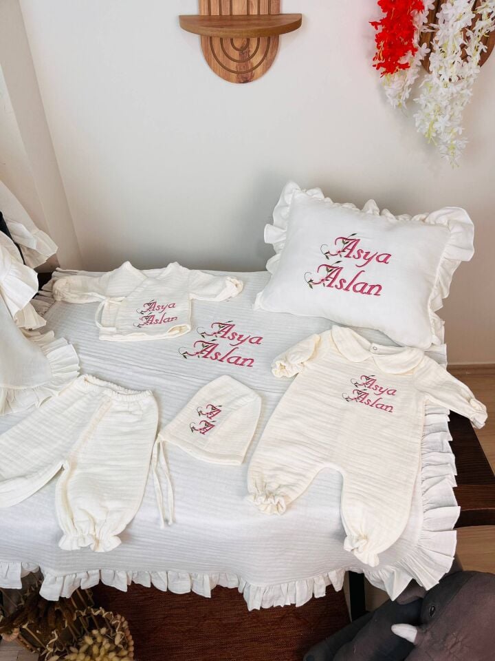 İsme Özel Nakış İşlemeli 4katlı Müslin Hastane Çıkışı