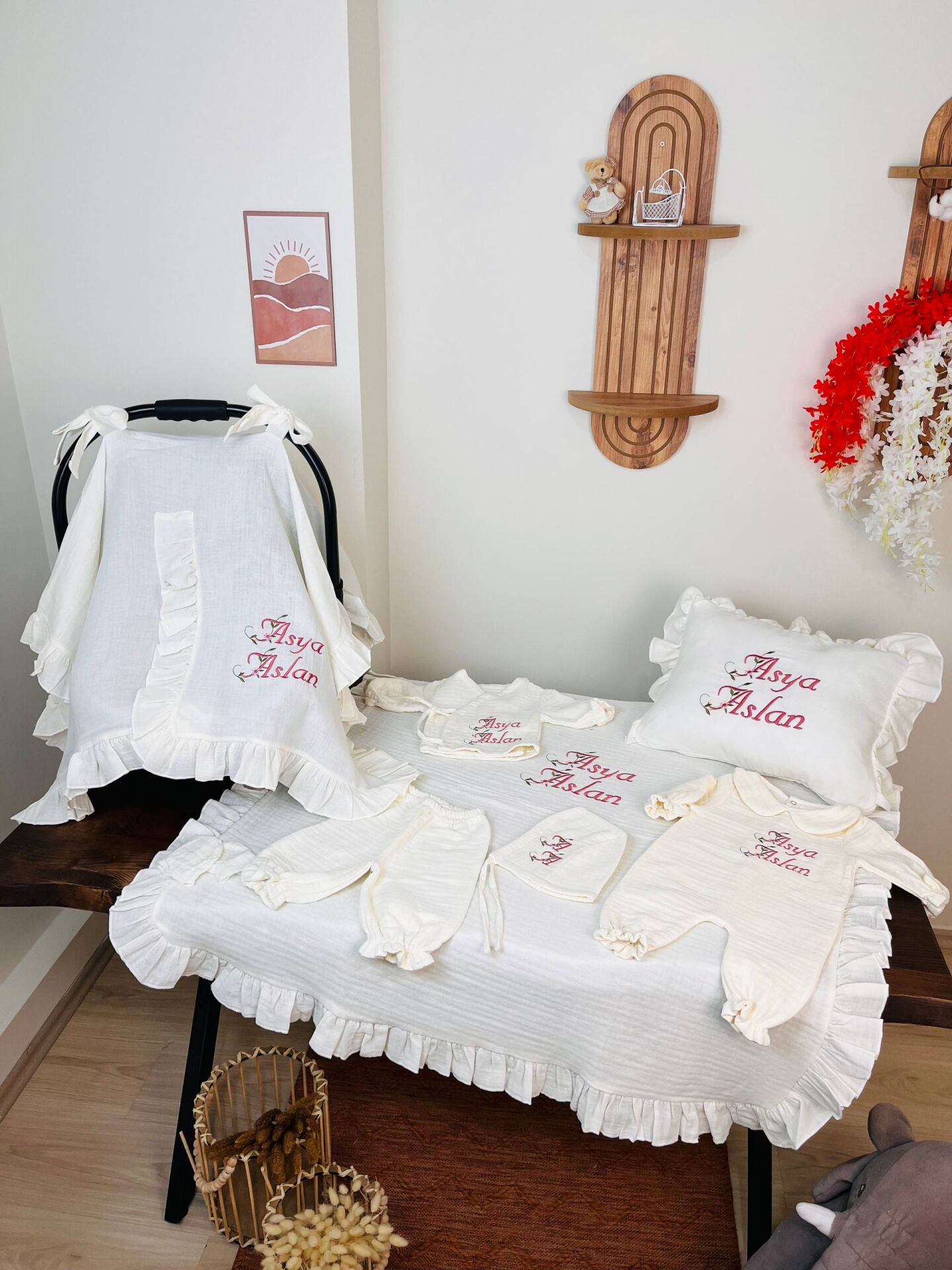 İsme Özel Nakış İşlemeli 4katlı Müslin Hastane Çıkışı