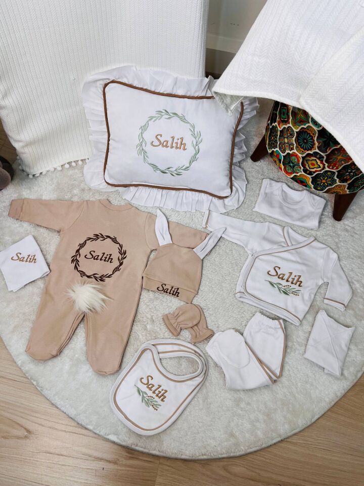 Nakışlı Hastane Çıkış Seti Yastıklı Ve Puset Örtüsü