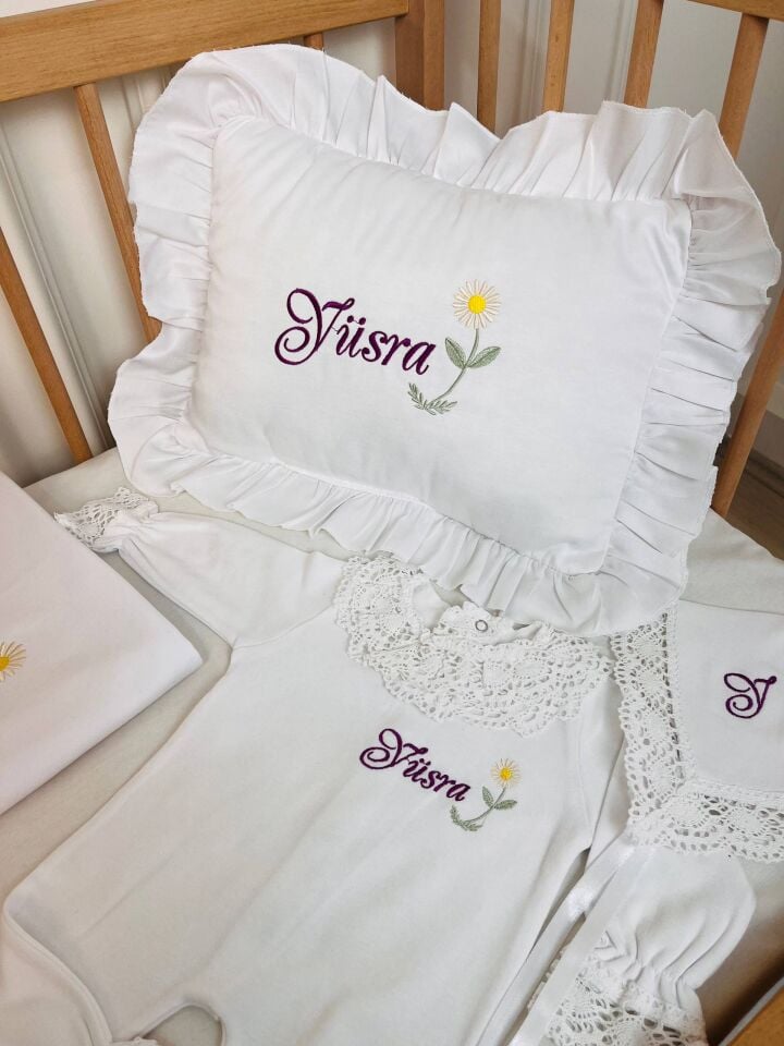 İsme Özel Desen Nakışlı Hastane Çıkış Seti