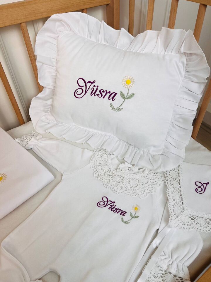 İsme Özel Desen Nakışlı Hastane Çıkış Seti