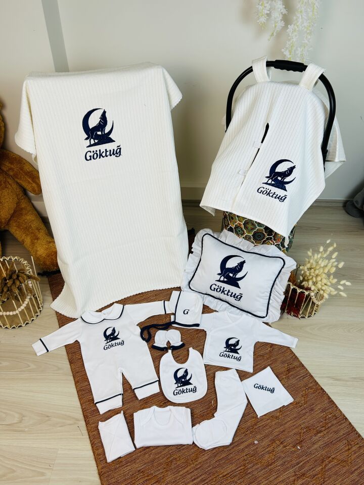 Bozkurt Nakışlı Hastane Çıkış Seti Ve Puset Örtüsü %100 Pamuk