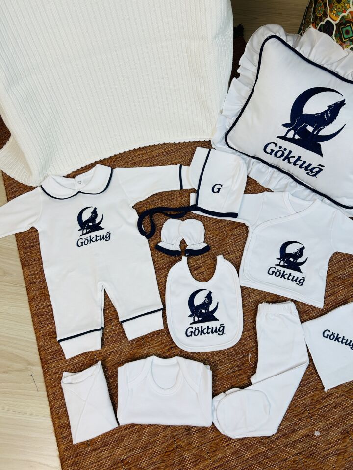 Bozkurt Nakışlı Hastane Çıkış Seti Ve Puset Örtüsü %100 Pamuk