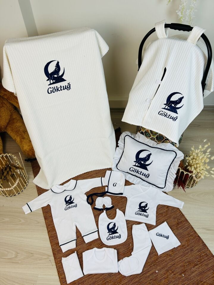 Bozkurt Nakışlı Hastane Çıkış Seti Ve Puset Örtüsü %100 Pamuk