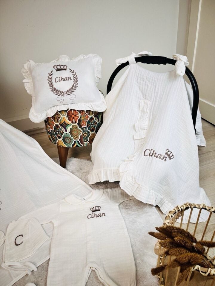 Nakış İşlemeli Müslin Hastane Çıkışı 12 Parça