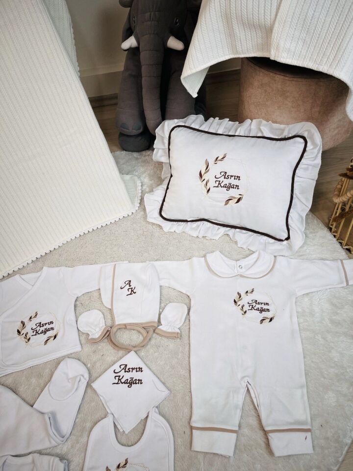 Nakışlı Hastane Çıkış Seti Ve Puset Örtüsü %100 Pamuk