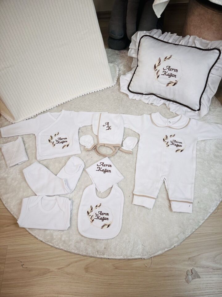 Nakışlı Hastane Çıkış Seti Ve Puset Örtüsü %100 Pamuk