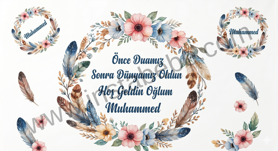 12 Parça Baskılı Pastel Çelenk Desenli Hastane Çıkış Seti