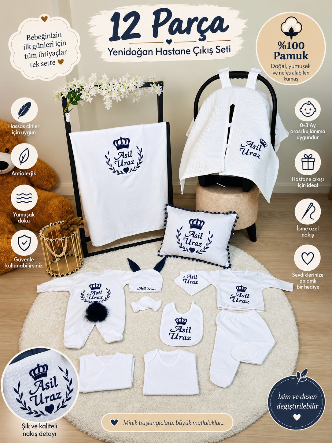 Royal Taç Çelenk Desenli Set