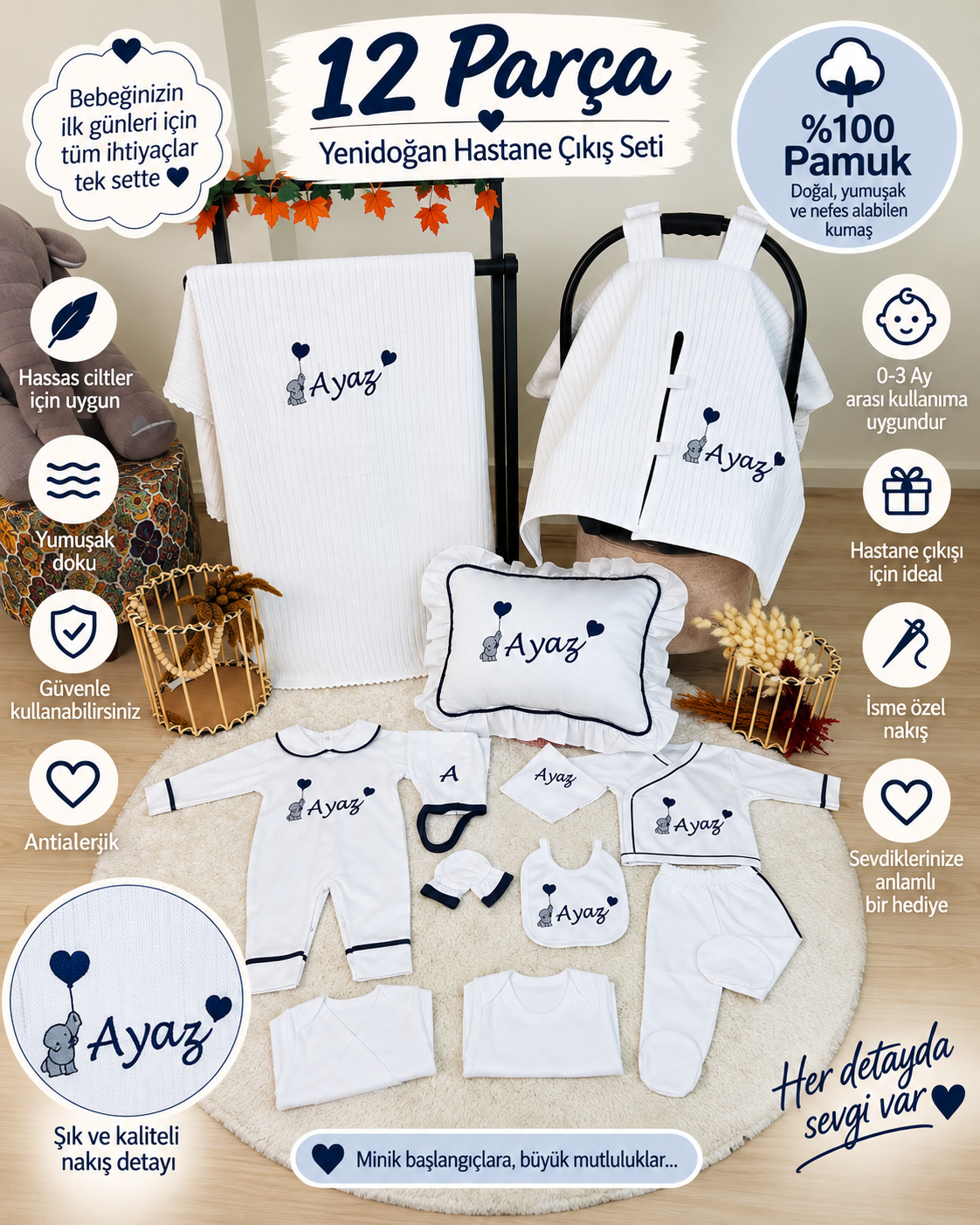 Minik Fil ve Kalp Detaylı Set
